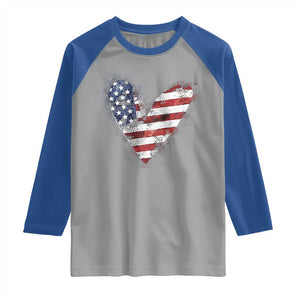 4th of July American Flag Heart USA Patriotic Raglan Shirt TS11 Sport Gray Royal Print Your Wear