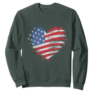 4th of July American Flag Heart USA Patriotic Sweatshirt Star Stripes TS11 Dark Forest Green Print Your Wear