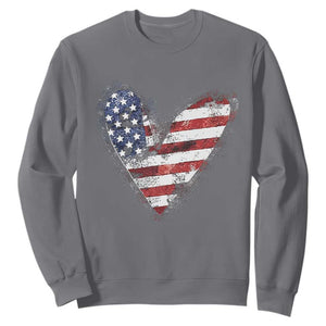 4th of July American Flag Heart USA Patriotic Sweatshirt TS11 Charcoal Print Your Wear