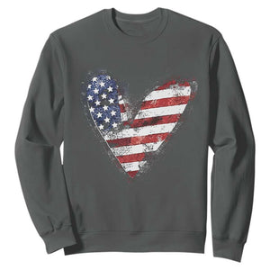 4th of July American Flag Heart USA Patriotic Sweatshirt TS11 Dark Heather Print Your Wear