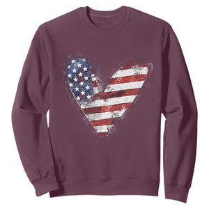 4th of July American Flag Heart USA Patriotic Sweatshirt TS11 Maroon Print Your Wear