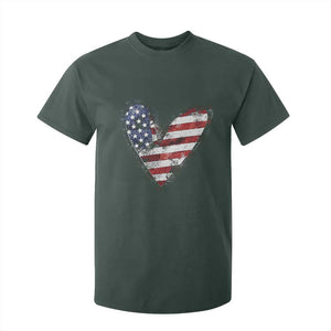 4th of July American Flag Heart USA Patriotic T Shirt For Kid TS11 Dark Forest Green Print Your Wear