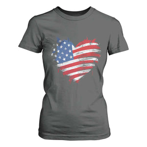 4th of July American Flag Heart USA Patriotic T Shirt For Women Star Stripes TS11 Dark Heather Print Your Wear