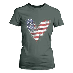 4th of July American Flag Heart USA Patriotic T Shirt For Women TS11 Dark Forest Green Print Your Wear
