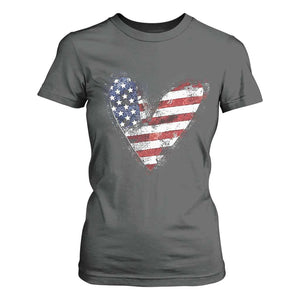 4th of July American Flag Heart USA Patriotic T Shirt For Women TS11 Dark Heather Print Your Wear