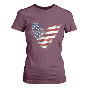 4th of July American Flag Heart USA Patriotic T Shirt For Women TS11 Maroon Print Your Wear