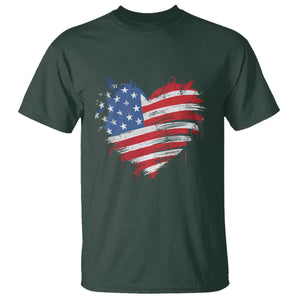4th of July American Flag Heart USA Patriotic T Shirt Star Stripes TS11 Dark Forest Green Print Your Wear