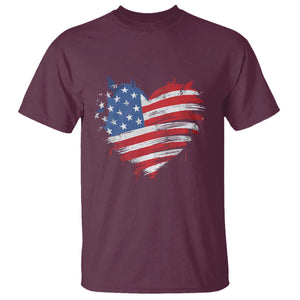 4th of July American Flag Heart USA Patriotic T Shirt Star Stripes TS11 Maroon Print Your Wear