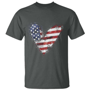 4th of July American Flag Heart USA Patriotic T Shirt TS11 Dark Heather Print Your Wear