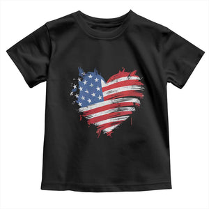 4th of July American Flag Heart USA Patriotic Toddler T Shirt Star Stripes TS11 Black Print Your Wear