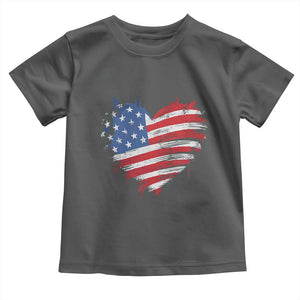 4th of July American Flag Heart USA Patriotic Toddler T Shirt Star Stripes TS11 Dark Heather Print Your Wear