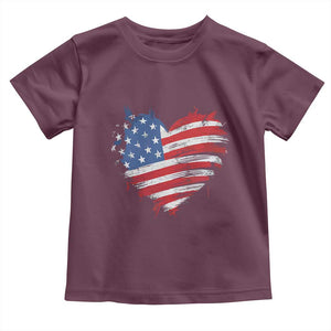 4th of July American Flag Heart USA Patriotic Toddler T Shirt Star Stripes TS11 Maroon Print Your Wear