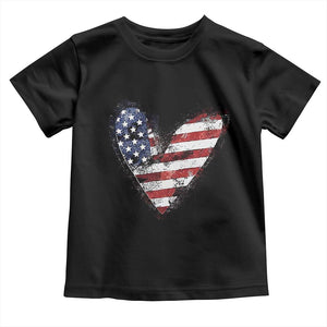 4th of July American Flag Heart USA Patriotic Toddler T Shirt TS11 Black Print Your Wear
