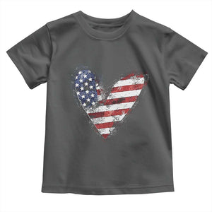 4th of July American Flag Heart USA Patriotic Toddler T Shirt TS11 Dark Heather Print Your Wear