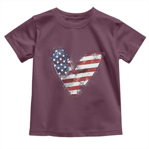 4th of July American Flag Heart USA Patriotic Toddler T Shirt TS11 Maroon Print Your Wear