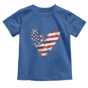 4th of July American Flag Heart USA Patriotic Toddler T Shirt TS11 Royal Blue Print Your Wear