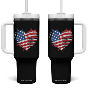 4th of July American Flag Heart USA Patriotic Tumbler With Handle Star Stripes TS11 One Size: 40 oz Black Print Your Wear
