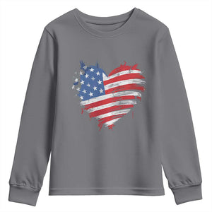 4th of July American Flag Heart USA Patriotic Youth Sweatshirt Star Stripes TS11 Charcoal Print Your Wear