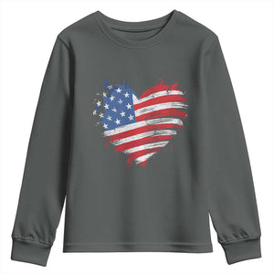 4th of July American Flag Heart USA Patriotic Youth Sweatshirt Star Stripes TS11 Dark Heather Print Your Wear
