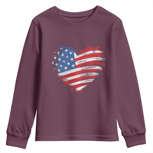 4th of July American Flag Heart USA Patriotic Youth Sweatshirt Star Stripes TS11 Maroon Print Your Wear