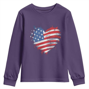 4th of July American Flag Heart USA Patriotic Youth Sweatshirt Star Stripes TS11 Purple Print Your Wear