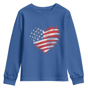 4th of July American Flag Heart USA Patriotic Youth Sweatshirt Star Stripes TS11 Royal Blue Print Your Wear