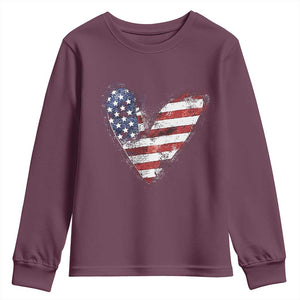 4th of July American Flag Heart USA Patriotic Youth Sweatshirt TS11 Maroon Print Your Wear