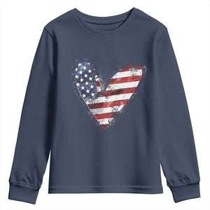 4th of July American Flag Heart USA Patriotic Youth Sweatshirt TS11 Navy Print Your Wear