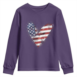 4th of July American Flag Heart USA Patriotic Youth Sweatshirt TS11 Purple Print Your Wear