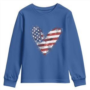 4th of July American Flag Heart USA Patriotic Youth Sweatshirt TS11 Royal Blue Print Your Wear