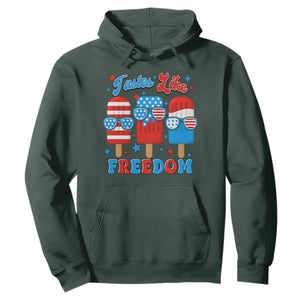 4th of July American Flag Popsicle Hoodie Tastes Like Freedom Patriotic Funny TS10 Dark Forest Green Print Your Wear