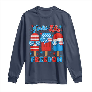 4th of July American Flag Popsicle Long Sleeve Shirt Tastes Like Freedom Patriotic Funny TS10 Navy Print Your Wear