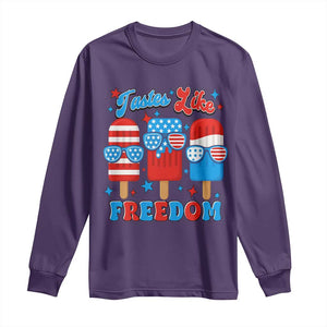 4th of July American Flag Popsicle Long Sleeve Shirt Tastes Like Freedom Patriotic Funny TS10 Purple Print Your Wear
