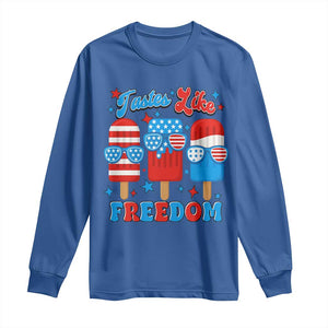 4th of July American Flag Popsicle Long Sleeve Shirt Tastes Like Freedom Patriotic Funny TS10 Royal Blue Print Your Wear