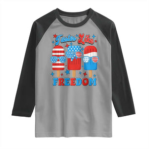 4th of July American Flag Popsicle Raglan Shirt Tastes Like Freedom Patriotic Funny TS10 Sport Gray Black Print Your Wear