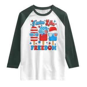 4th of July American Flag Popsicle Raglan Shirt Tastes Like Freedom Patriotic Funny TS10 White Dark Forest Green Print Your Wear