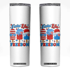 4th of July American Flag Popsicle Skinny Tumbler Tastes Like Freedom Patriotic Funny TS10 White Print Your Wear