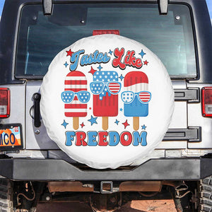 4th of July American Flag Popsicle Spare Tire Cover Tastes Like Freedom Patriotic Funny TS10 No hole White Print Your Wear