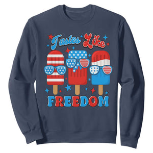 4th of July American Flag Popsicle Sweatshirt Tastes Like Freedom Patriotic Funny TS10 Navy Print Your Wear