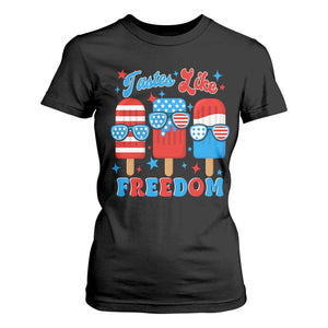 4th of July American Flag Popsicle T Shirt For Women Tastes Like Freedom Patriotic Funny TS10 Black Print Your Wear