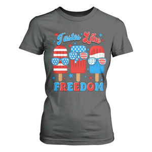 4th of July American Flag Popsicle T Shirt For Women Tastes Like Freedom Patriotic Funny TS10 Dark Heather Print Your Wear