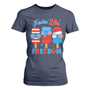 4th of July American Flag Popsicle T Shirt For Women Tastes Like Freedom Patriotic Funny TS10 Navy Print Your Wear