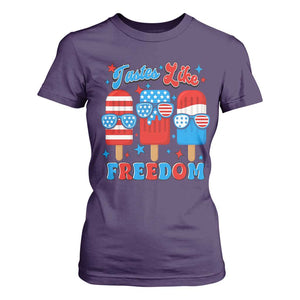 4th of July American Flag Popsicle T Shirt For Women Tastes Like Freedom Patriotic Funny TS10 Purple Print Your Wear