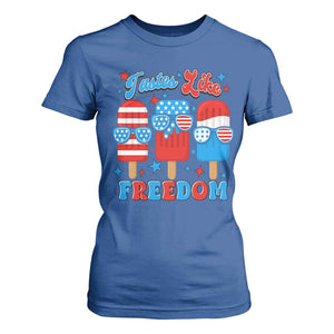 4th of July American Flag Popsicle T Shirt For Women Tastes Like Freedom Patriotic Funny TS10 Royal Blue Print Your Wear