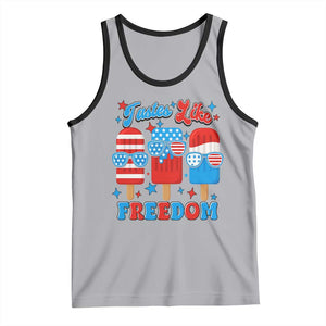 4th of July American Flag Popsicle Tank Top Tastes Like Freedom Patriotic Funny TS10 Athletic Heather Black Print Your Wear