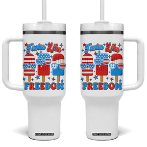 4th of July American Flag Popsicle Tumbler With Handle Tastes Like Freedom Patriotic Funny TS10 One Size: 40 oz White Print Your Wear