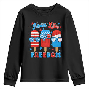 4th of July American Flag Popsicle Youth Sweatshirt Tastes Like Freedom Patriotic Funny TS10 Black Print Your Wear