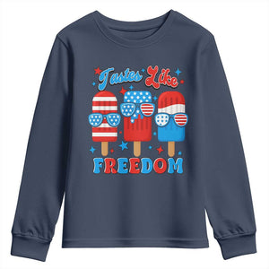 4th of July American Flag Popsicle Youth Sweatshirt Tastes Like Freedom Patriotic Funny TS10 Navy Print Your Wear
