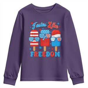 4th of July American Flag Popsicle Youth Sweatshirt Tastes Like Freedom Patriotic Funny TS10 Purple Print Your Wear