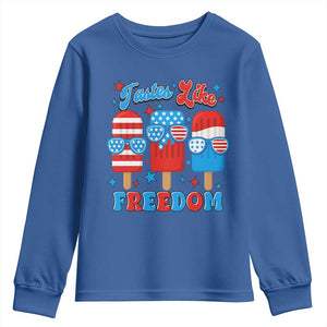 4th of July American Flag Popsicle Youth Sweatshirt Tastes Like Freedom Patriotic Funny TS10 Royal Blue Print Your Wear